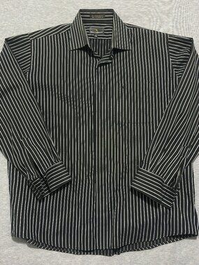 Stacy Adams Dress Shirt 16 (34-35) Black/White Striped French Cuff